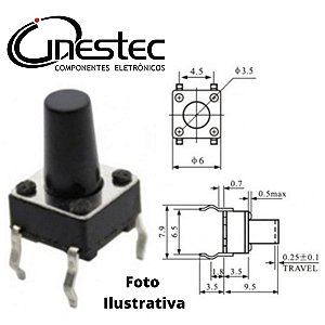 CHAVE TACTIL 4T 180° 6 x 6 x 9,5mm