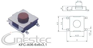 CHAVE TACTIL SMD 5T 180° 6 X 6 X 3mm