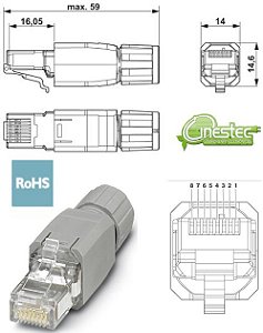 CONECTOR  PLUG RJ45 IP20 CAT5E 8 POLOS   PRENSA CABOS