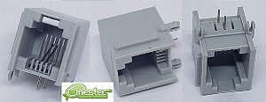 CONECTOR / PLUG RJ11 2 VIAS 6P2C  - PARA PLACA 90 graus - CINZA