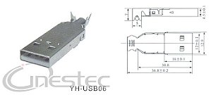 CONECTOR / PLUG USB A MACHO PARA SOLDA CABO  YH-USB06