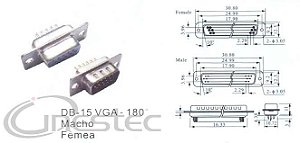 CONECTOR DB15HD VGA MACHO SOLDA FIO