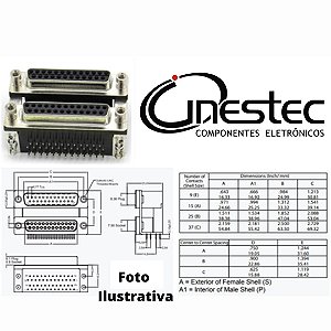 CONECTOR DUPLO DB15 FEMEA X FEMEA PARA PLACA 90 graus