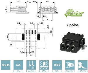 CONECTOR HEADER - PTSM 0,5/ 2-HHI0-2,5-SMD R25 - MACHO