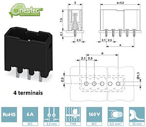 CONECTOR HEADER - PTSM 0,5/ 4-HV-2,5 - THR R33 - FEMEA