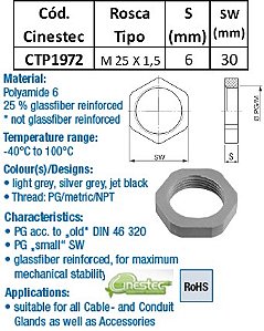 CONTRAPORCA PA6 CINZA ESCURO M 25 X 1,5