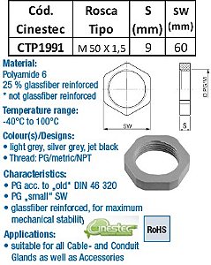 CONTRAPORCA PA6 PRETO M 50 X 1,5 mm