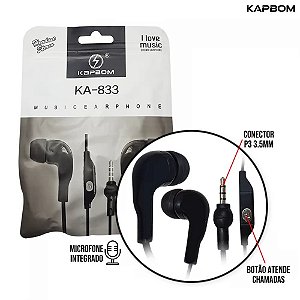 FONE DE OUVIDO AURICULAR COM MICROFONE KA-833