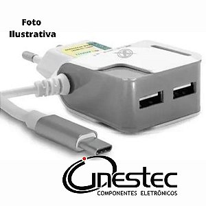 FONTE CARREGADOR USB 3,1A + CABO TYPE C EMBUTIDO - XC-UR14
