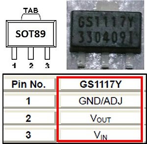 GS1117 - 5 A 3,3V  800MA SMD - SOT89