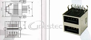 JACK  CONECTOR 2 X USB A FEMEA PCI 90 graus  YH-USB02