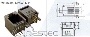 JACK  RJ11 6P4C  90 graus  PARA PLACA CINZA  YH55-04
