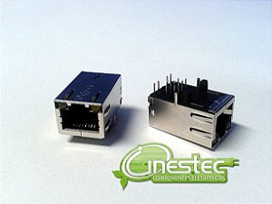 JACK  RJ45  8 VIAS  PARA PLACA 90 graus BLINDADO COM 2 LEDS