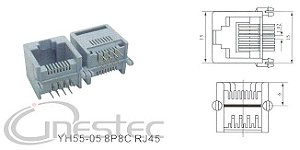 JACK  RJ45  8P8C  PARA PLACA 90 graus CINZA  YH55-05