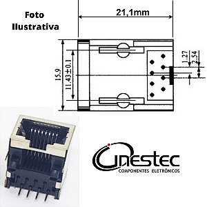 JACK  RJ45 8 VIAS PARA PLACA 90 graus- BLINDADO
