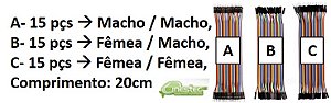 KIT CABO JUMPER M/M  F/M - F/F  20CM  COM 45 CABOS PARA PROTOTIPOS