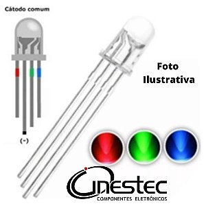 LED DIFUSO RGB - 4 TERMINAIS - CATODO COMUM - 5mm