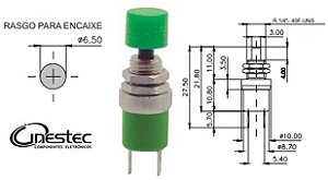 MICRO CHAVE PUSH BOTON MG 1A 120V E 05A 250V 18531 NA  VERDE