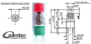 MICRO CHAVE PUSH BOTON MG 1A 120V OU 500ma 250V PORCA  VERMELHO NA 18531