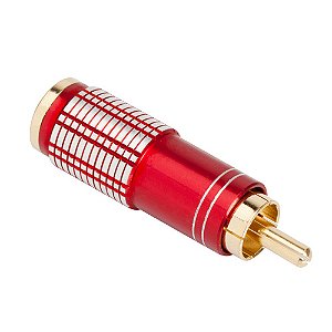 PLUG RCA MACHO PROFISSIONAL OURO INTEIRO  VERMELHO