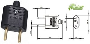 PLUGUE DE FORCA PLD1-2 PRETO - 10A 180G - 2 PINOS