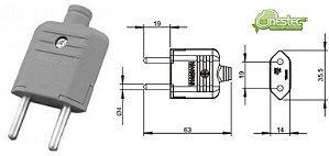PLUGUE DE FORCA PLD1-2, CINZA, 10A, 180G - 2 PINOS