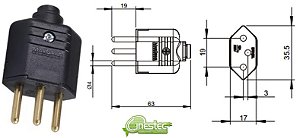 PLUGUE DE FORCA PLD1-3 PRETO - 10A - 180G - 3 PINOS