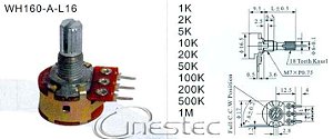 POTENCIOMETRO ROTATIVO 10KB 3 TERMINAL 16MM  L15/CI  COM CHAVE  WH160-A