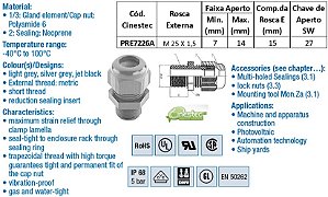 PRENSA CABO -TEC EM PA 6 M25 - CORPO LONGO- C/ INSERTO - CZ