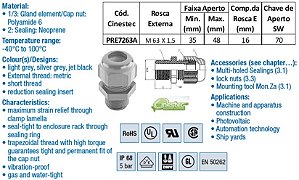 PRENSA CABO -TEC EM PA 6 M63 - ROSCA LONGA - C/ INSERTO - CZ