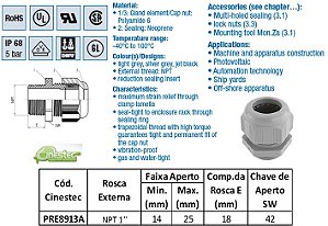 PRENSA CABO -TEC EM PA 6 NPT1 - C/ INSERTO DE VEDACAO - CZ