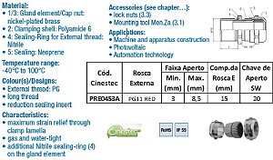 PRENSA CABO METAL SEM CONTRA PORCA PG11 - CORPO LONGO - INSERTO REDUZIDO