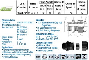PRENSA CABO S-TEC ATEX - PA6 - M63 - COM ANEL DE VEDACAO - AZUL