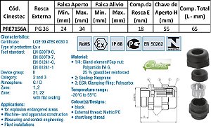 PRENSA CABO WADE-TEC EXE ATEX PA6 PG 36 - ROSCA LONGA
