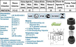 PRENSA CABO WADE-TEC EXE ATEX PA6 PG 42 - ROSCA LONGA
