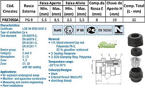 PRENSA CABO WADE-TEC EXE ATEX PA6 PG 9 - ROSCA CURTA