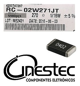 Resistor Smd 0402 -  270r 1/16w 5% - 5980 Unidades