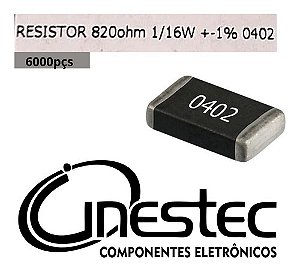 Resistor Smd 0402 - 820r 1/16w 1% - 6000 Unidades