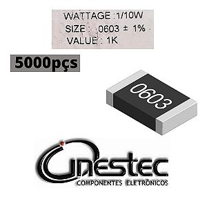 Resistor Smd 0603 - 1k 1% 1/10w - 5000 Unidades