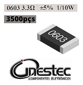Resistor Smd 0603 - 3,3r 5% 1/10w - 3500 Unidades