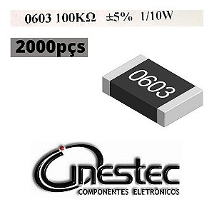 Resistor Smd 0603 1/10w - 100k  5% - 2000 Unidades
