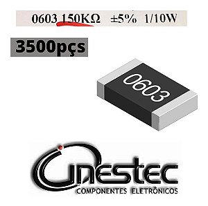 Resistor Smd 0603 1/10w - 150k  5% - 3500 Unidades