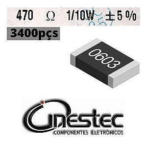 Resistor Smd 0603 1/10w - 470r  5% - 3400 Unidades