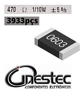 Resistor Smd 0603 1/10w - 470r  5% - 3933 Unidades