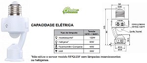 SENSOR DE PRESENCA MPX-40F, SOQUETE E27, COM FOTOCELULA AJUSTAVE