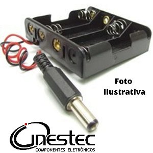 SUPORTE DE PILHAS 4 AA PARALELO COM PLUGUE P4 PRETO