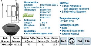 TAMPAO HEXAGONAL EXE S/ ANEL VEDACAO PA6 M32 PRETO