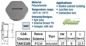 TAMPAO HEXAGONAL POLICARBONATO - CINZA CLARO - PG16