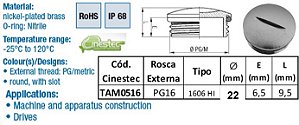 TAMPAO REDONDO LATAO NIQ PG16 COM O-RING