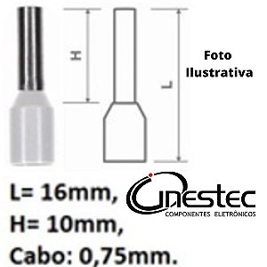 TERMINAL PINO PRE ISOLADO TUBO ILHOS CINZA CADA 10 PECAS E-7508 0,75mm